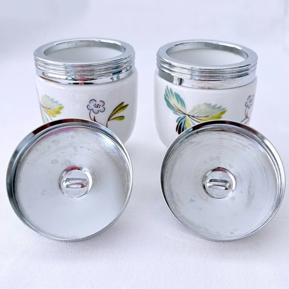 Royal Worcester England Porcelain Egg Coddlers Strawberry Fair Butterfly w/ Lids